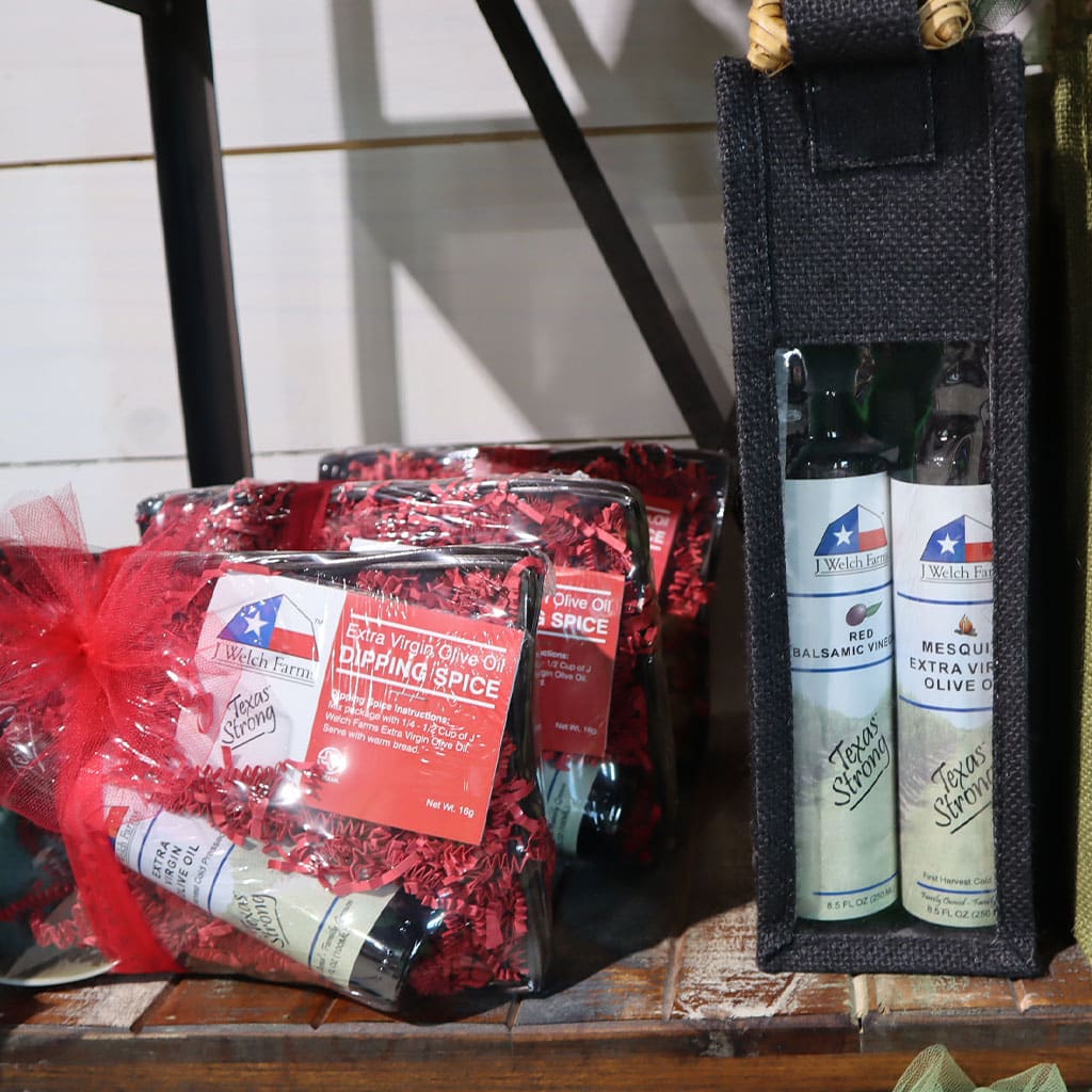 Olive oil & home goods gift sets from J Welch Farms in Victoria, TX